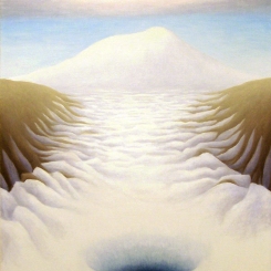 Erebus and Dive Hole, oil on wood, 12x10 inches, 2012.